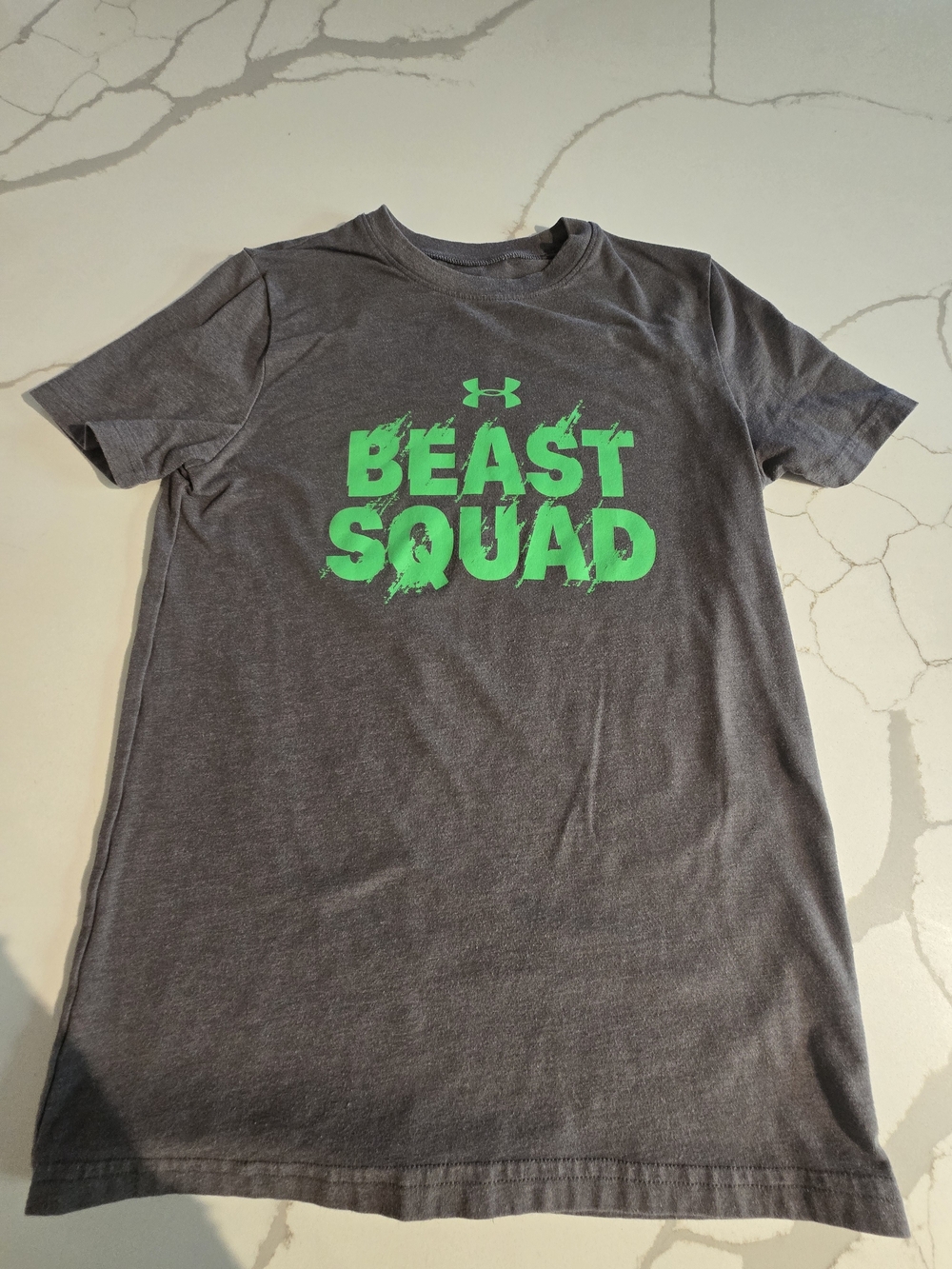 Under Armour Gray Short-Sleeve Tee with Neon Green "Beast Squad" Graphic